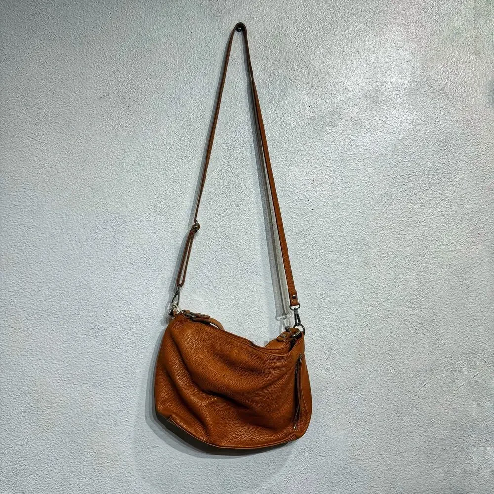 Giulia Massari Cognac Leather Hobo Shoulder Bag NWT Slouchy Purse